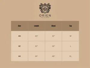 Orien Clothing size chart